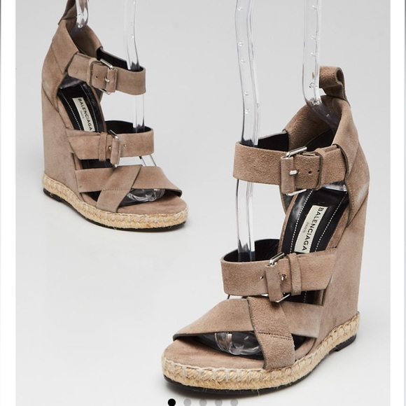 Balenciaga Shoes - Balenciaga Grey Suede Espadrille Wedge Sandals 8